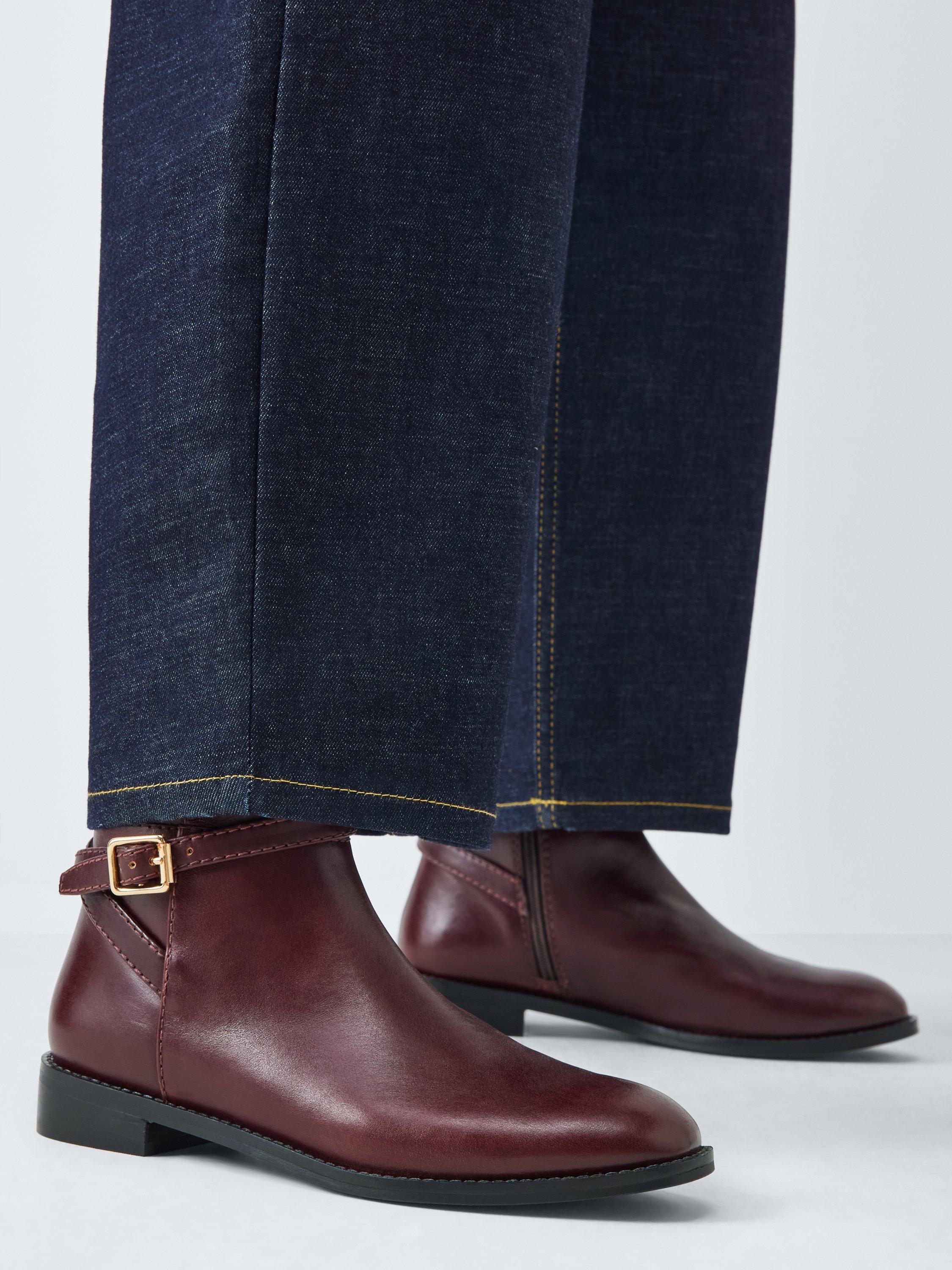 Product image 2 of 6, which shows John Lewis Paso Leather Buckle Harness Riding Ankle Boots, Maroon, 3