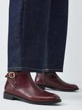 John Lewis Paso Leather Buckle Harness Riding Ankle Boots, Maroon