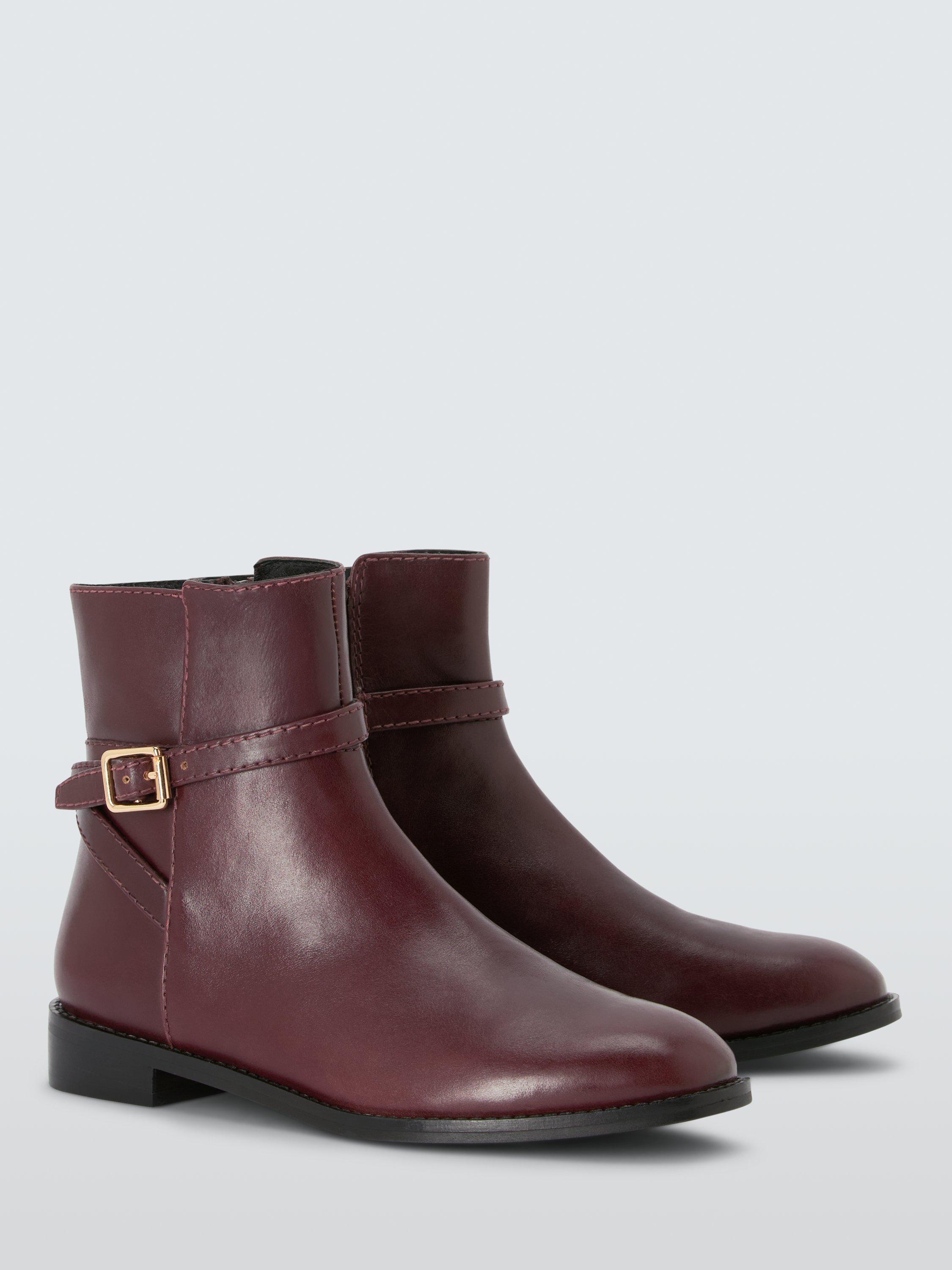 Product image 3 of 6, which shows John Lewis Paso Leather Buckle Harness Riding Ankle Boots, Maroon, 3