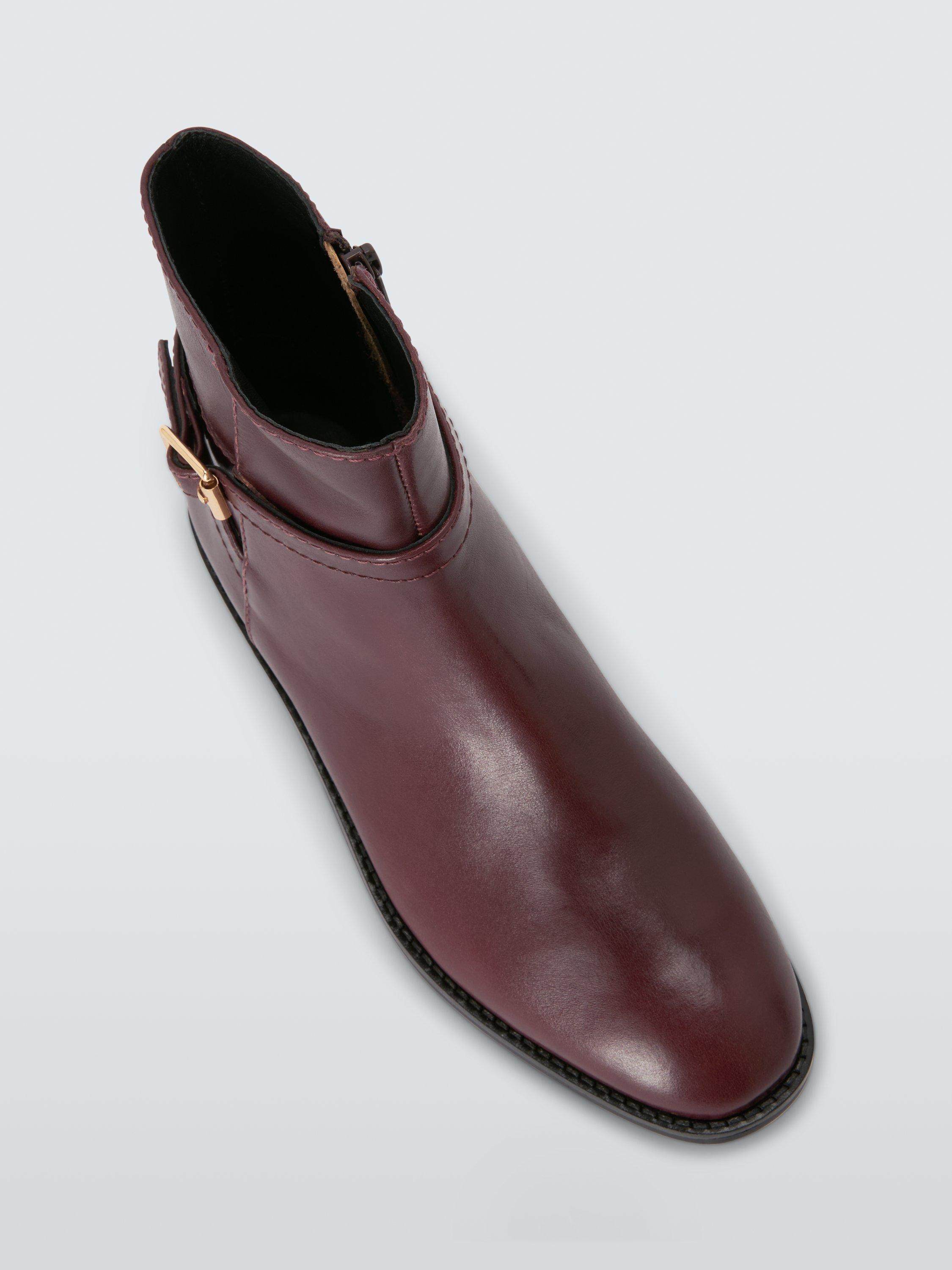 Product image 4 of 6, which shows John Lewis Paso Leather Buckle Harness Riding Ankle Boots, Maroon, 3