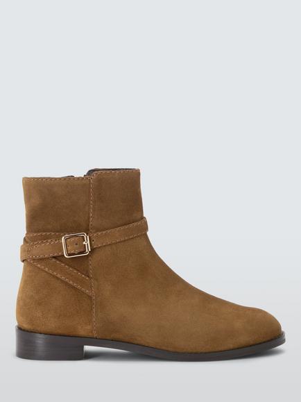John Lewis Paso Suede Buckle Harness Riding Ankle Boots, Tan, Tan