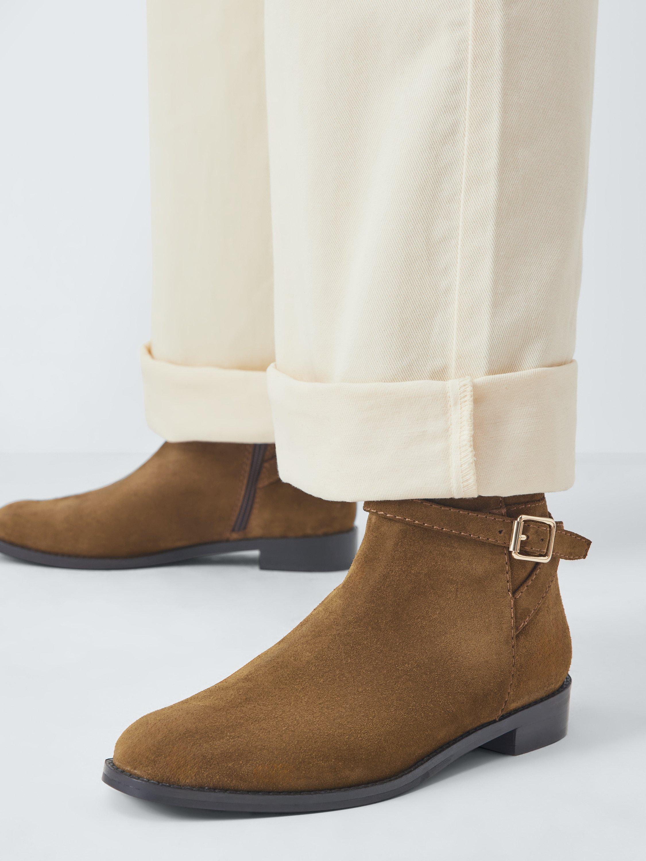 Product image 2 of 6, which shows John Lewis Paso Suede Buckle Harness Riding Ankle Boots, Tan, 3