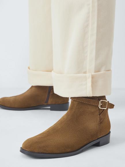 John Lewis Paso Suede Buckle Harness Riding Ankle Boots, Tan - view 2, Tan
