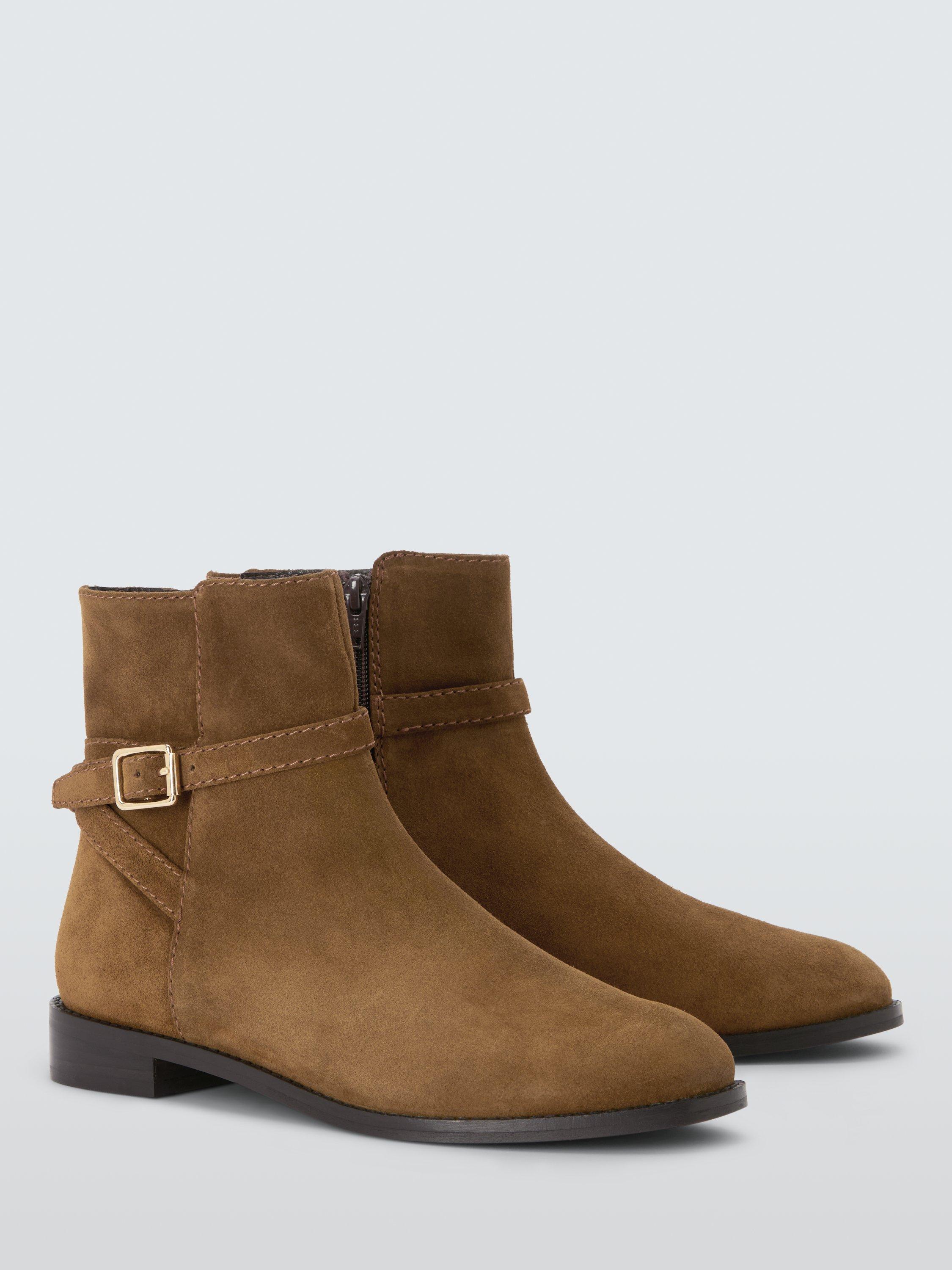 Product image 3 of 6, which shows John Lewis Paso Suede Buckle Harness Riding Ankle Boots, Tan, 3