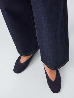John Lewis Helm Suede High Vamp Ballerina Pumps - view 2, Navy