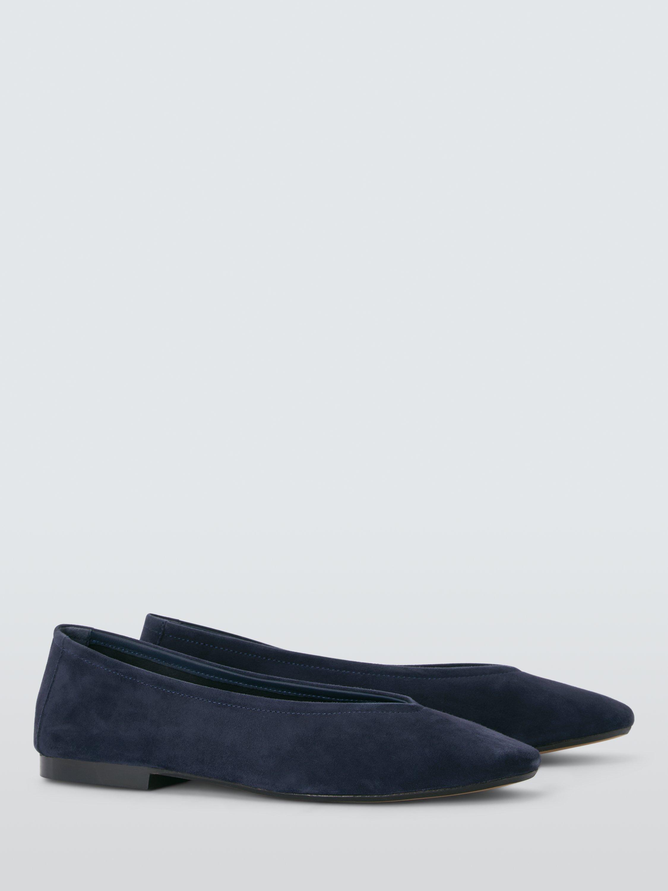 Product image 3 of 6, which shows John Lewis Helm Suede High Vamp Ballerina Pumps, Navy, 3