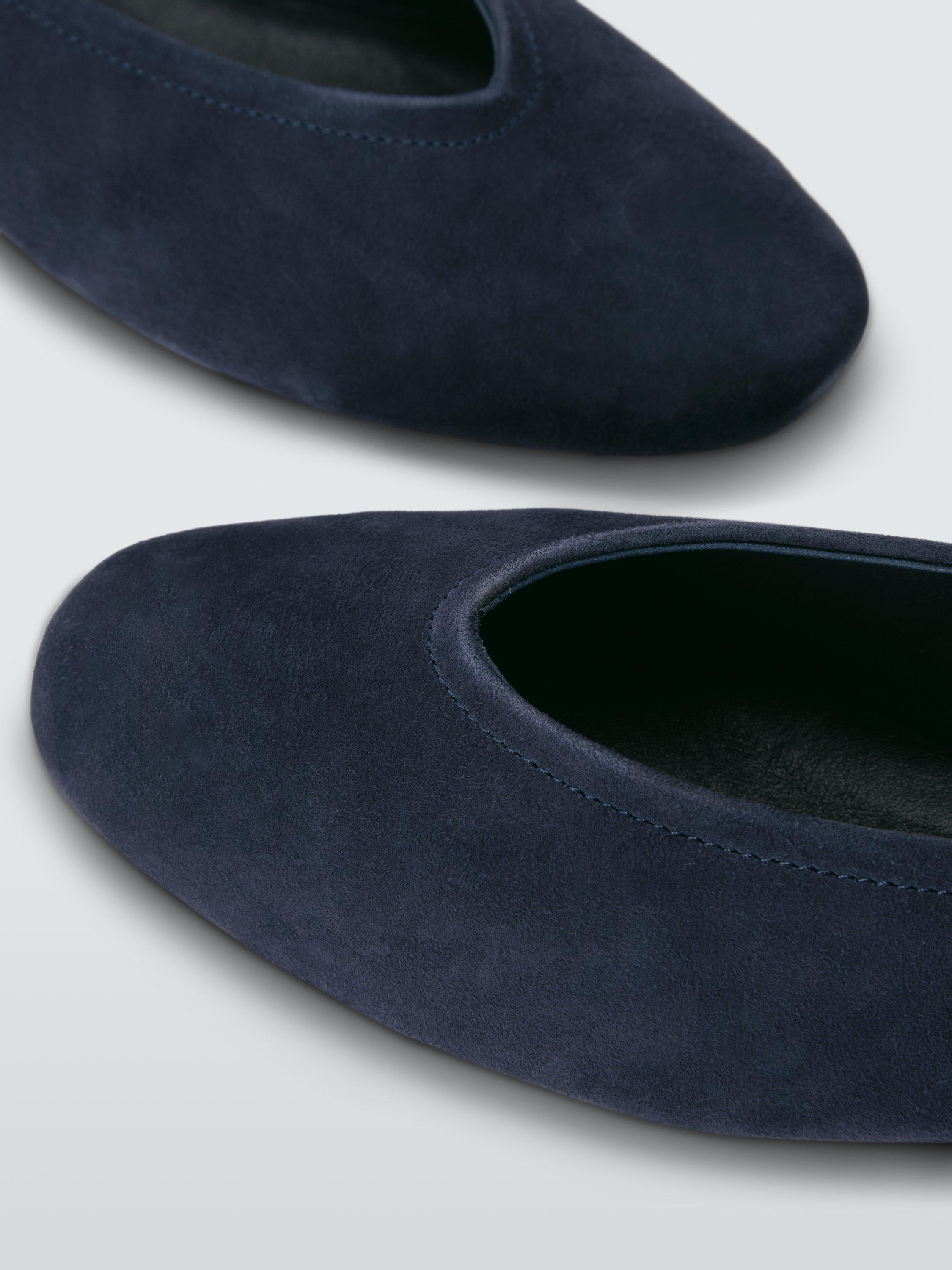 Product image 4 of 6, which shows John Lewis Helm Suede High Vamp Ballerina Pumps, Navy, 3