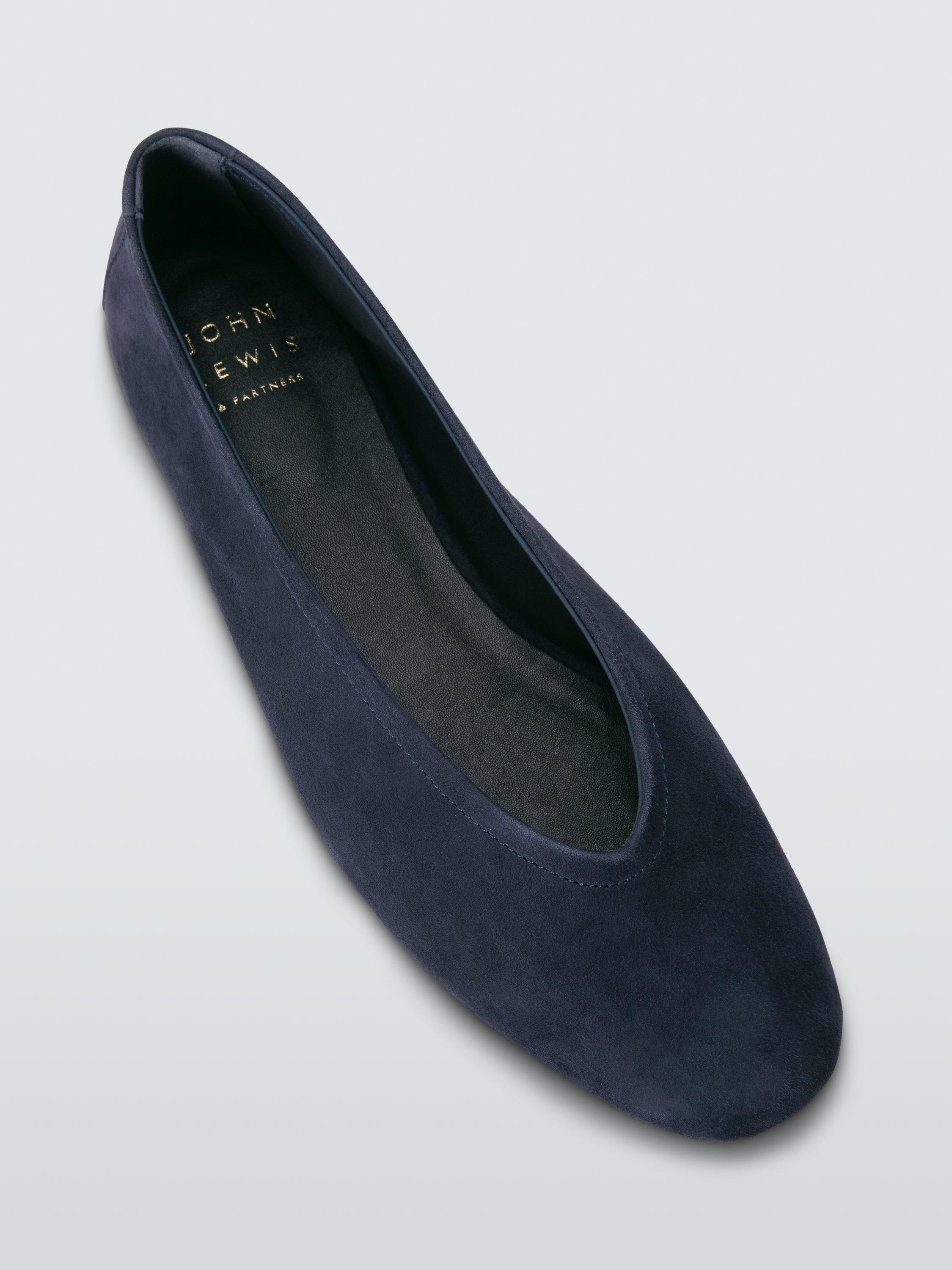 Product image 5 of 6, which shows John Lewis Helm Suede High Vamp Ballerina Pumps, Navy, 3