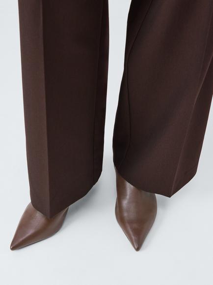John Lewis Otto Leather Pointed Toe Kitten Heel Ankle Boots - view 2, Chocolate