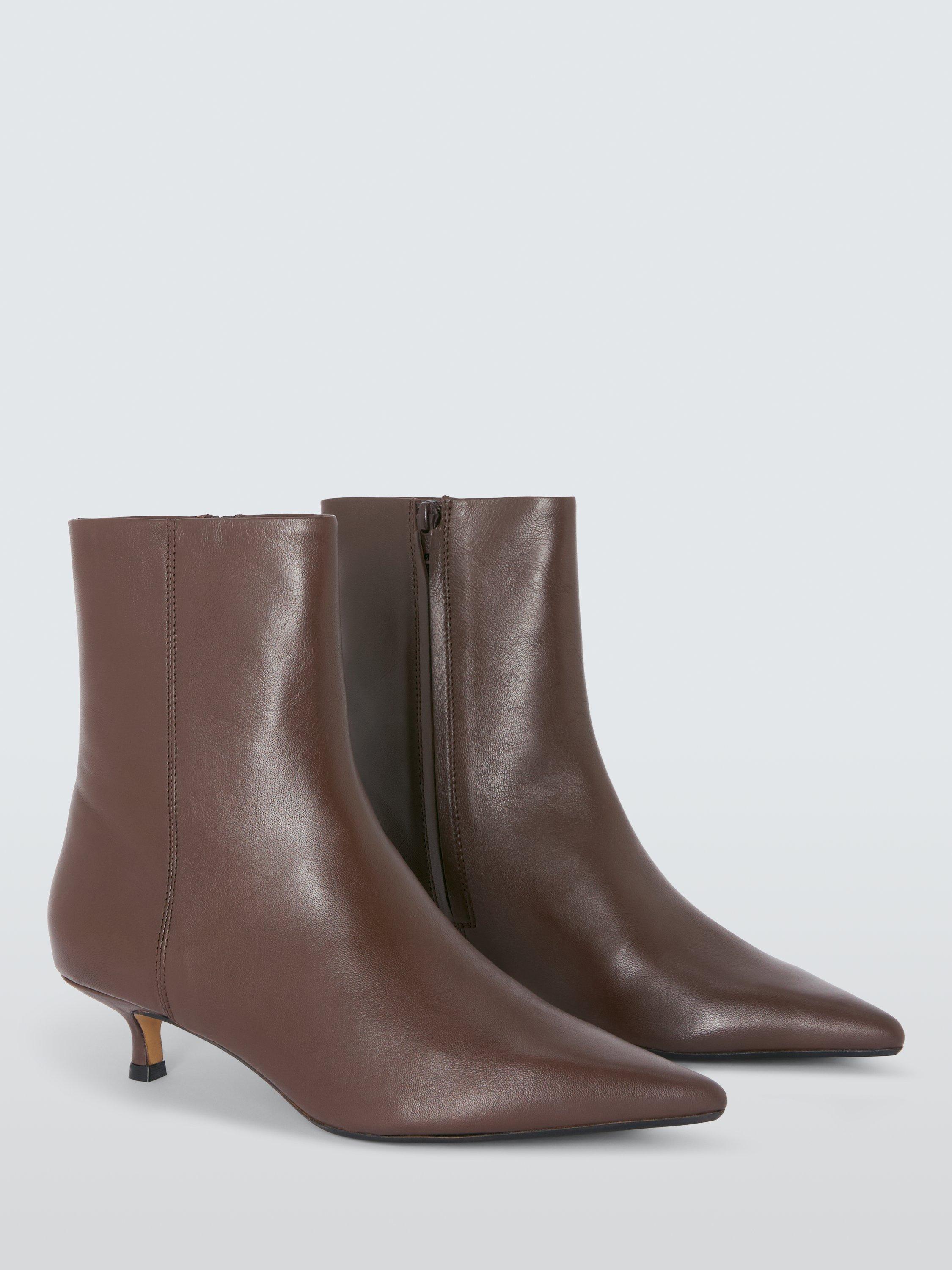 Product image 3 of 6, which shows John Lewis Otto Leather Pointed Toe Kitten Heel Ankle Boots, Chocolate, 3
