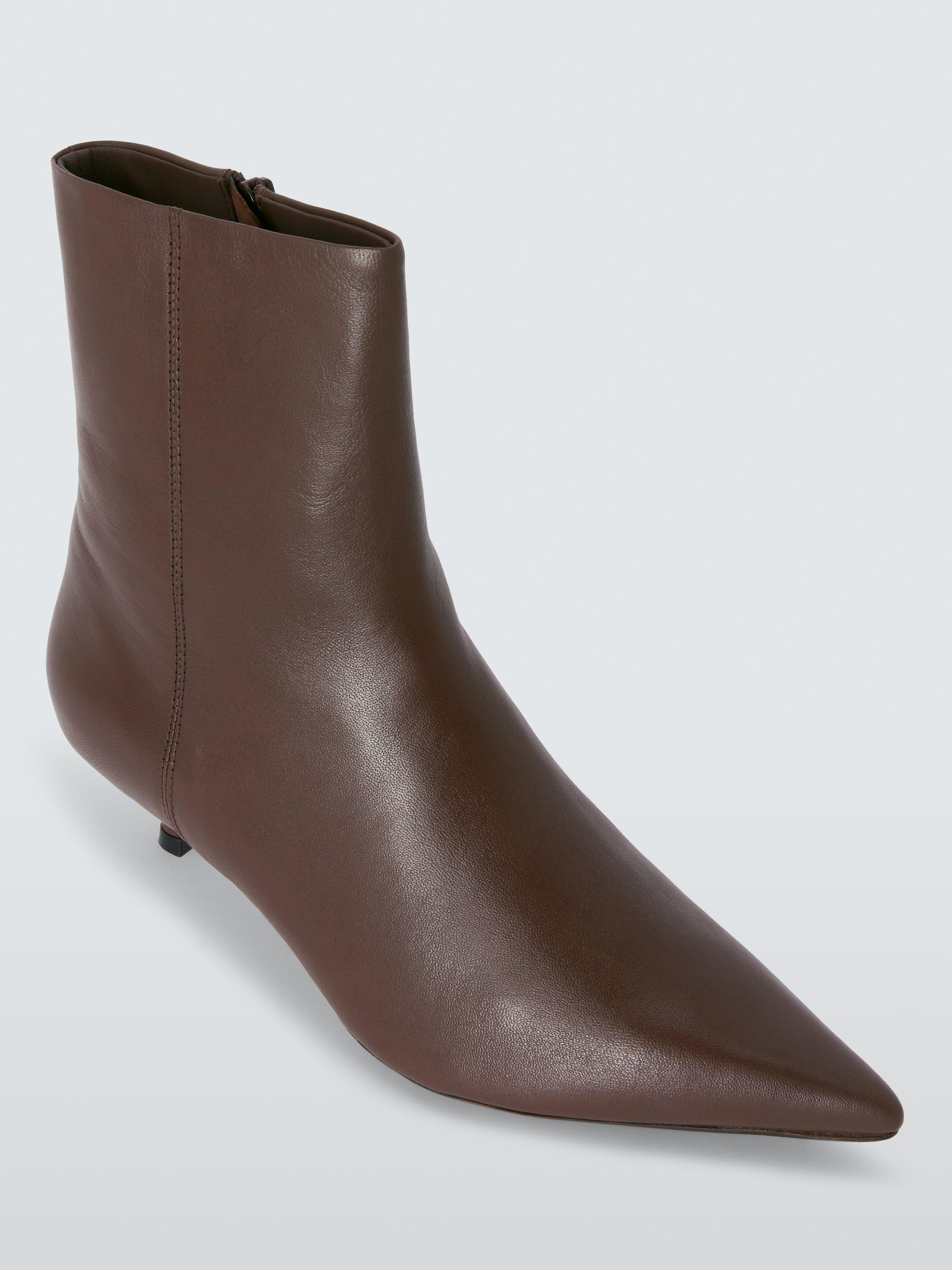 Product image 5 of 6, which shows John Lewis Otto Leather Pointed Toe Kitten Heel Ankle Boots, Chocolate, 3
