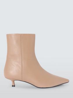 John Lewis Otto Leather Pointed Toe Kitten Heel Ankle Boots, Warm Beige