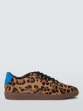 John Lewis Fae Leopard Print Lace Up Cupsole Trainers, Brown/Blue/Multi