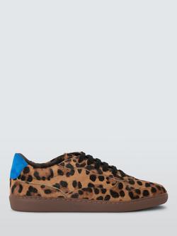 John Lewis Fae Leopard Print Lace Up Cupsole Trainers, Brown/Blue/Multi, Brown/Blue/Multi