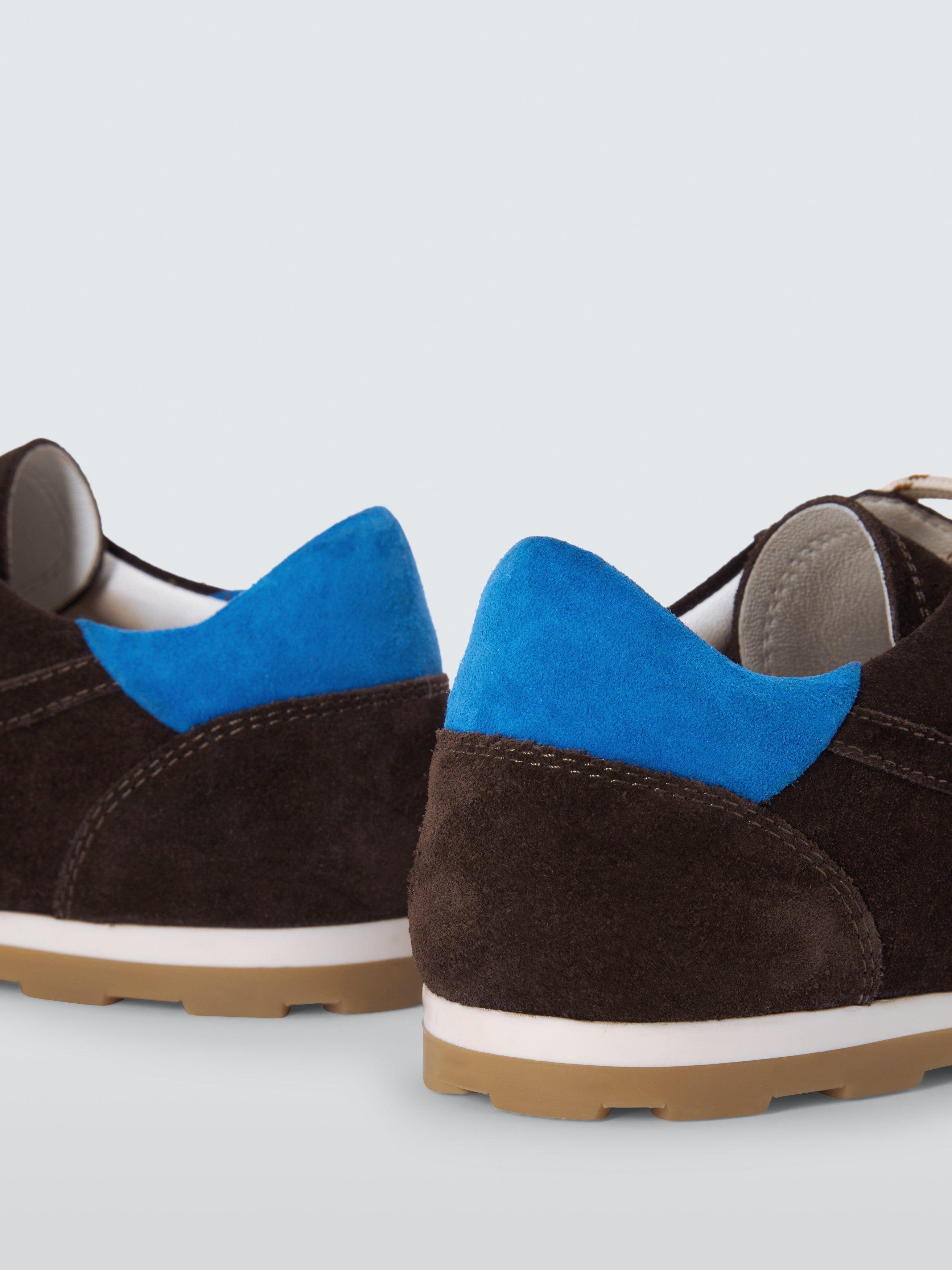 Product image 4 of 6, which shows John Lewis France Suede Sporty Runner Trainers, Brown/Blue, 3