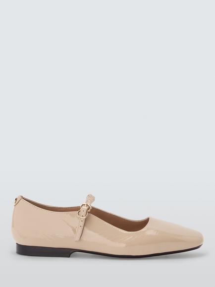 John Lewis Harrietta Wide Fit Mary Jane Leather Pumps, Beige, Beige