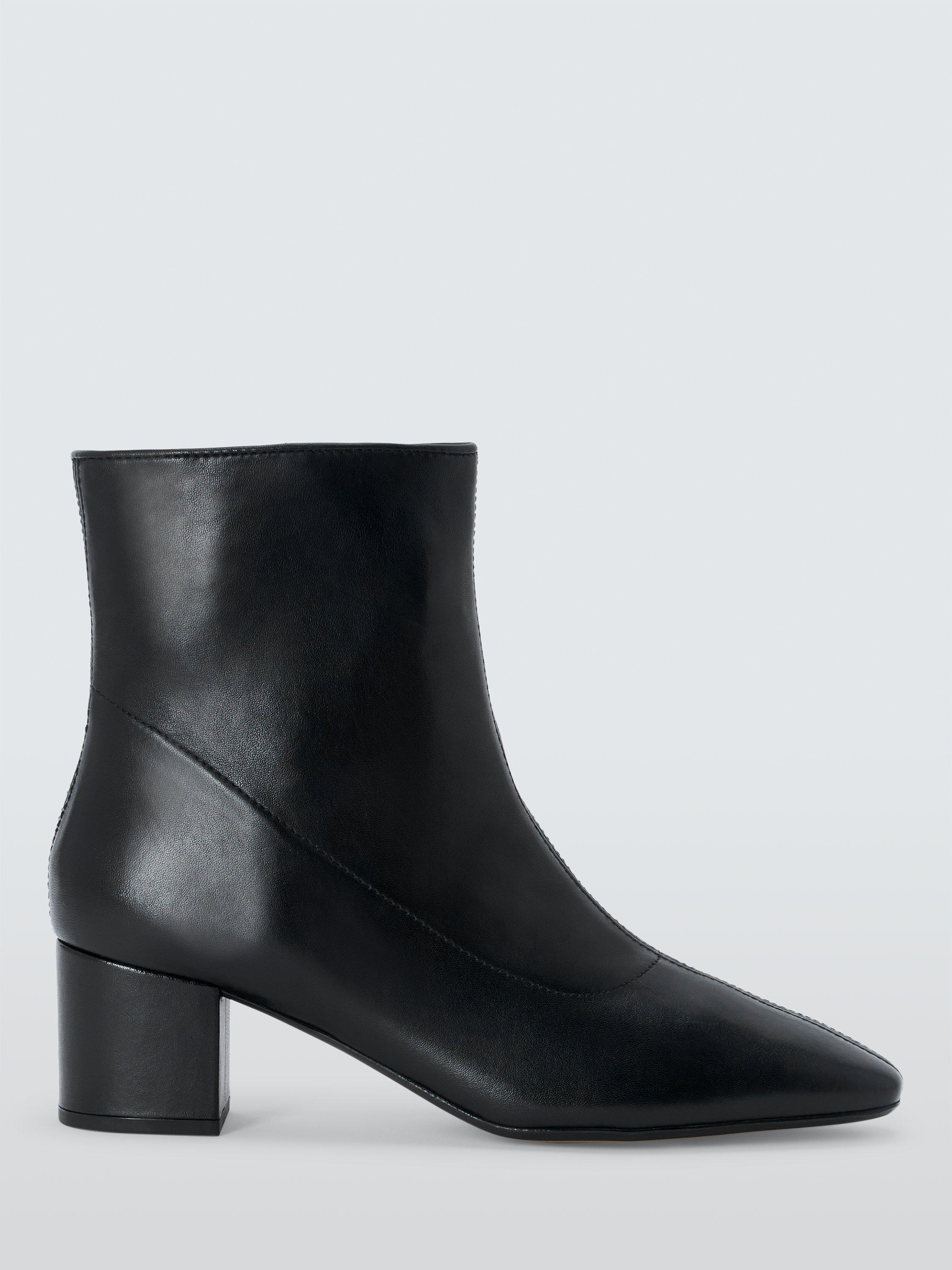 Product image 1 of 6, which shows John Lewis Olive Leather Block Heel Ankle Boots, Black, 3