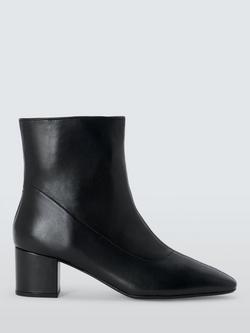 John Lewis Olive Leather Block Heel Ankle Boots, Black
