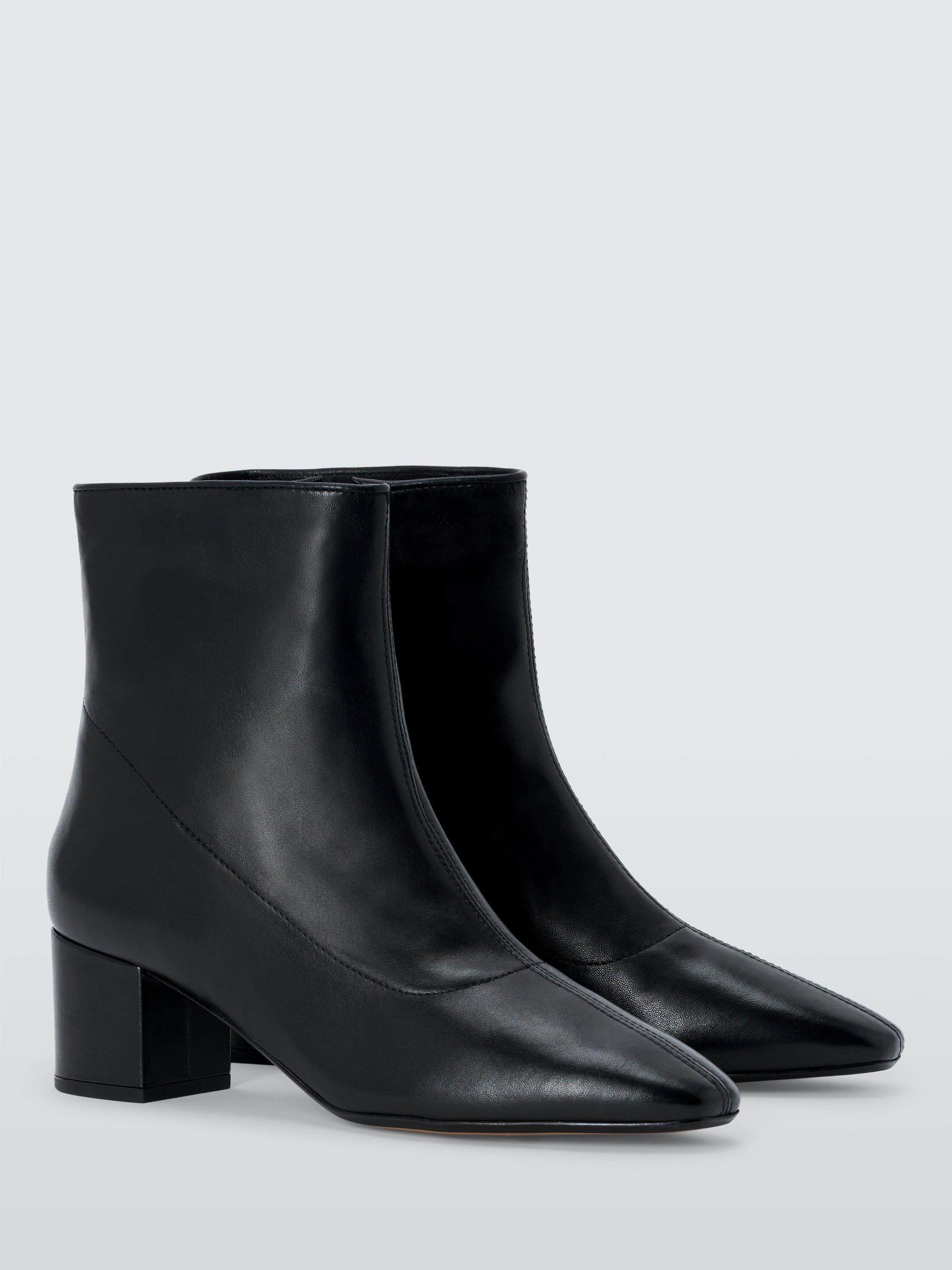 Product image 3 of 6, which shows John Lewis Olive Leather Block Heel Ankle Boots, Black, 3