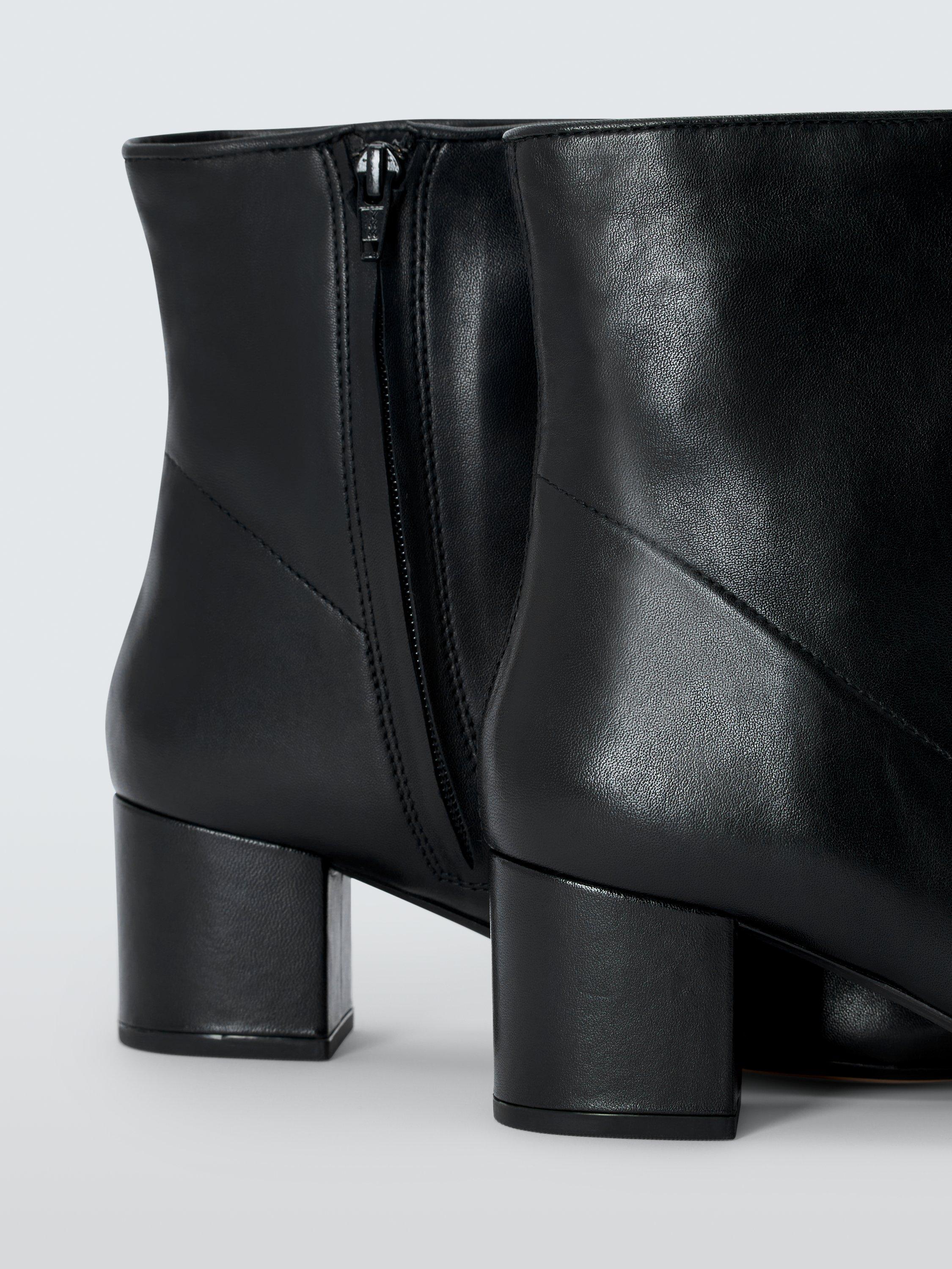 Product image 4 of 6, which shows John Lewis Olive Leather Block Heel Ankle Boots, Black, 3