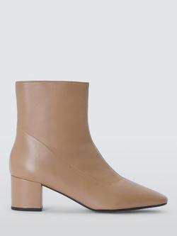 John Lewis Olive Leather Block Heel Ankle Boots, Beige