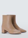 John Lewis Olive Leather Block Heel Ankle Boots, Beige