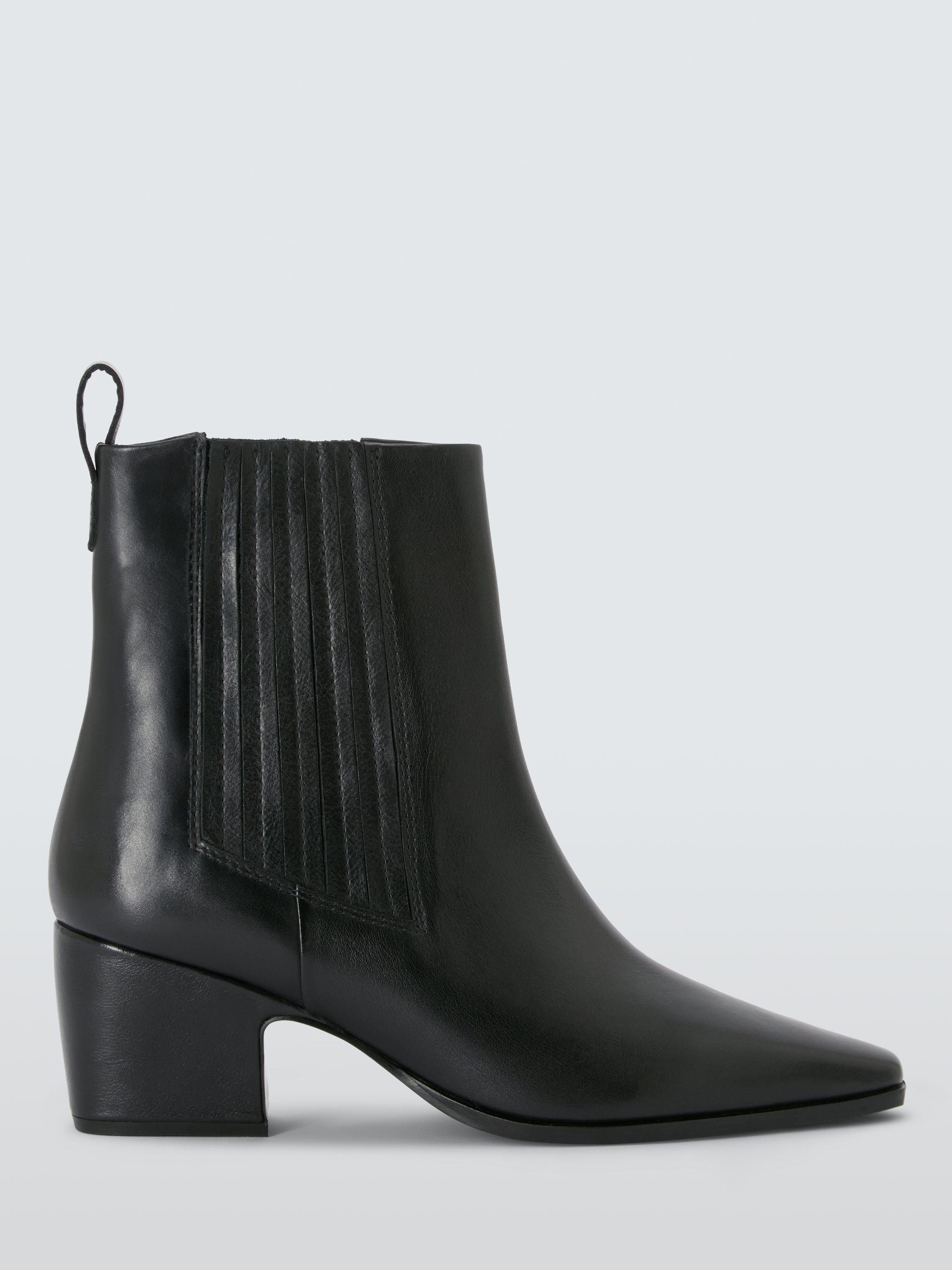 Product image 1 of 6, which shows John Lewis Pixee Leather Chisel Toe Western Ankle Boots, Black, 3