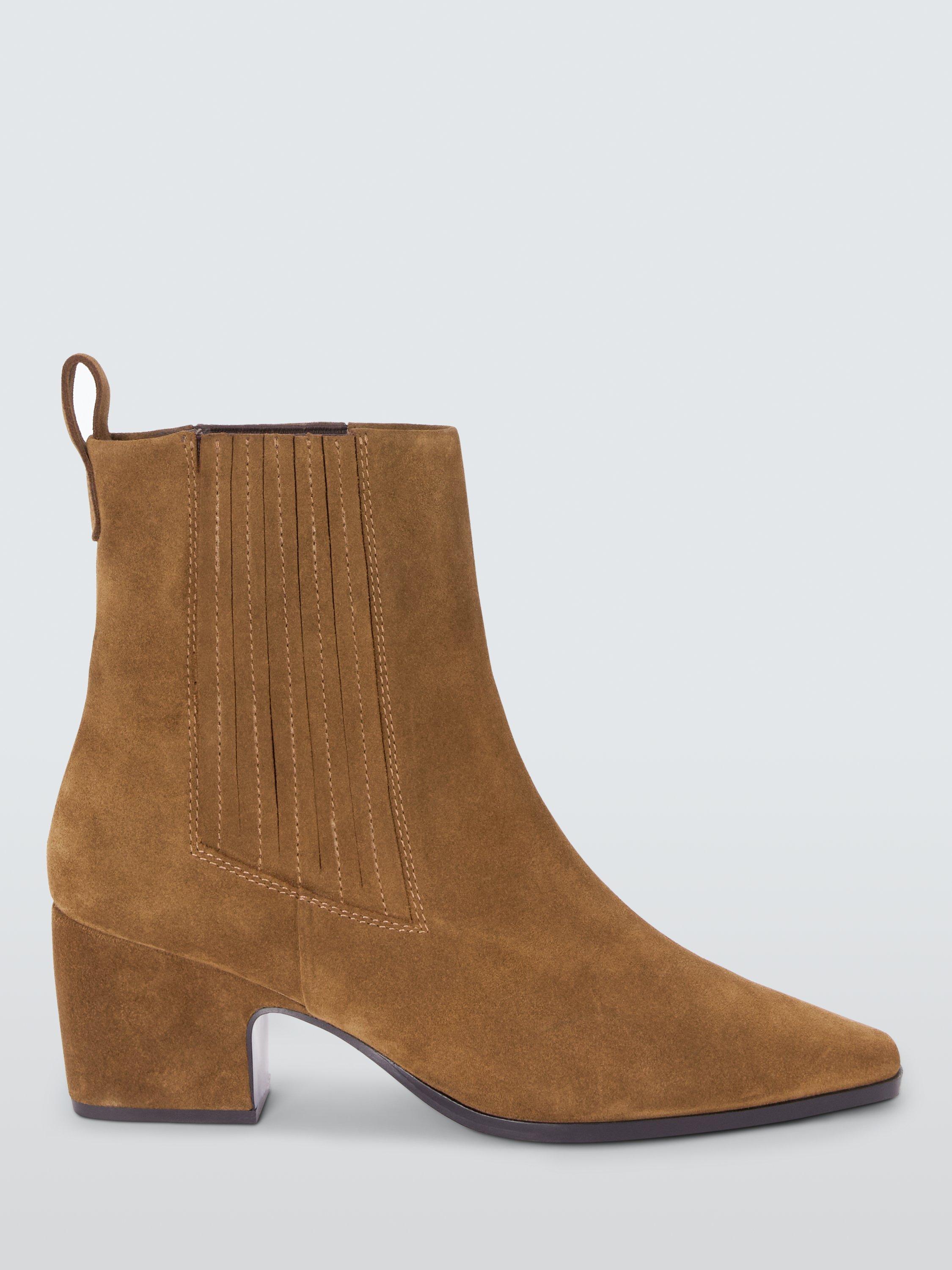 Product image 1 of 6, which shows John Lewis Pixee Suede Chisel Toe Western Ankle Boots, Tan, 8