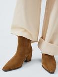 John Lewis Pixee Suede Chisel Toe Western Ankle Boots, Tan