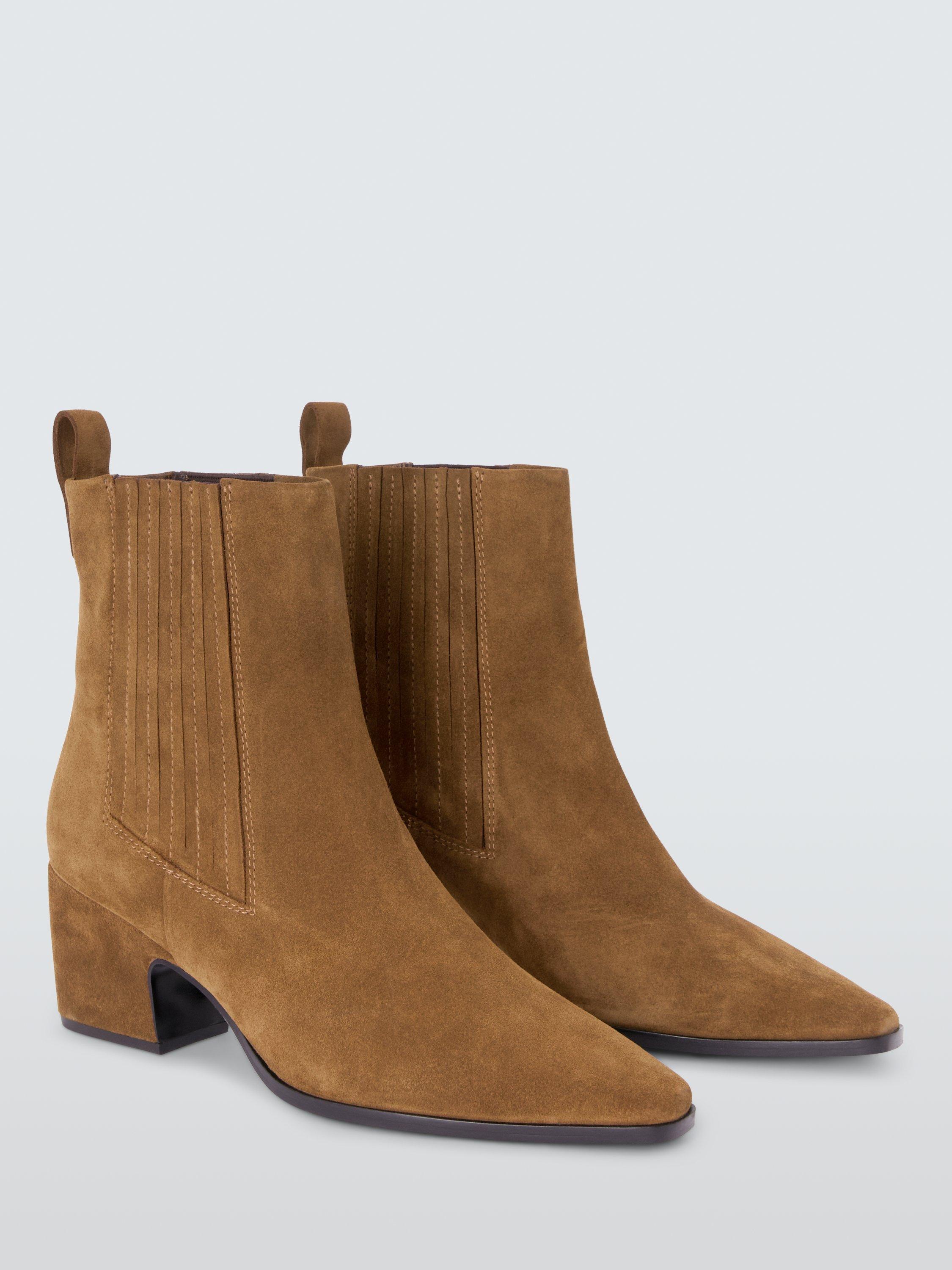 Product image 3 of 6, which shows John Lewis Pixee Suede Chisel Toe Western Ankle Boots, Tan, 8