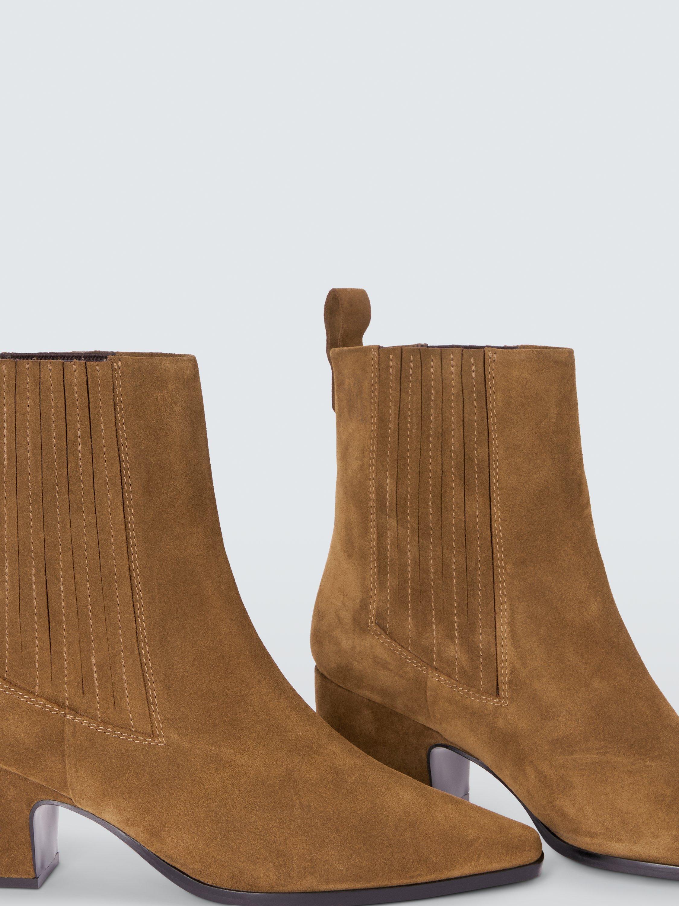 Product image 4 of 6, which shows John Lewis Pixee Suede Chisel Toe Western Ankle Boots, Tan, 8