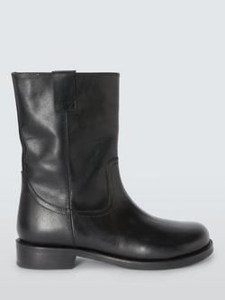 John Lewis Polo Leather Round Toe Calf Boots, Black, Black