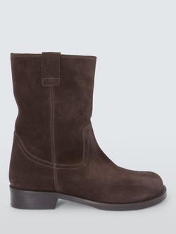 John Lewis Polo Suede Round Toe Calf Boots, Brown