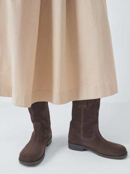 John Lewis Polo Suede Round Toe Calf Boots - view 2, Brown