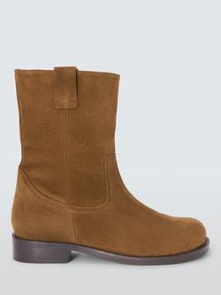 John Lewis Polo Suede Round Toe Calf Boots, Tan