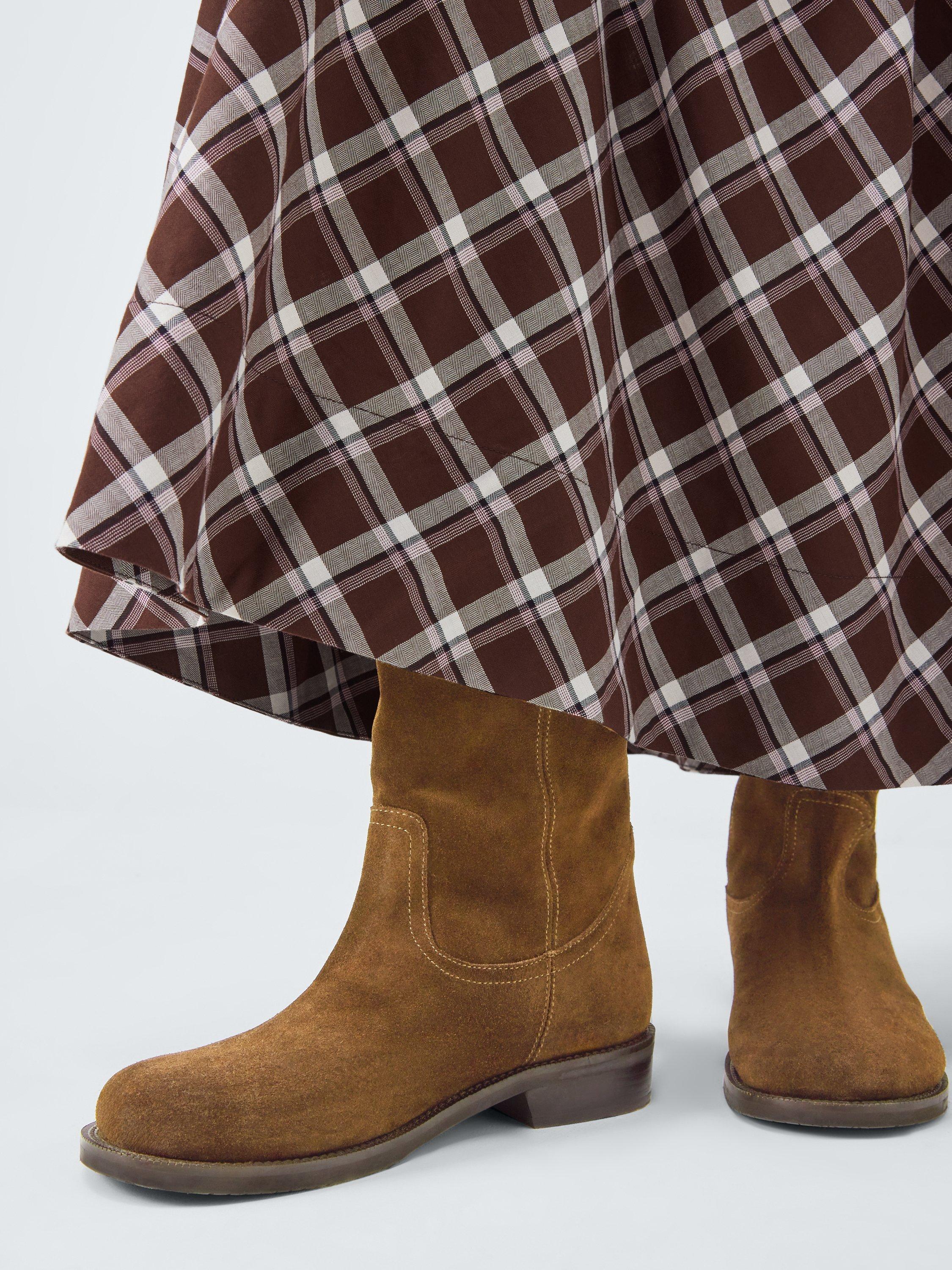 Product image 2 of 6, which shows John Lewis Polo Suede Round Toe Calf Boots, Tan, 3