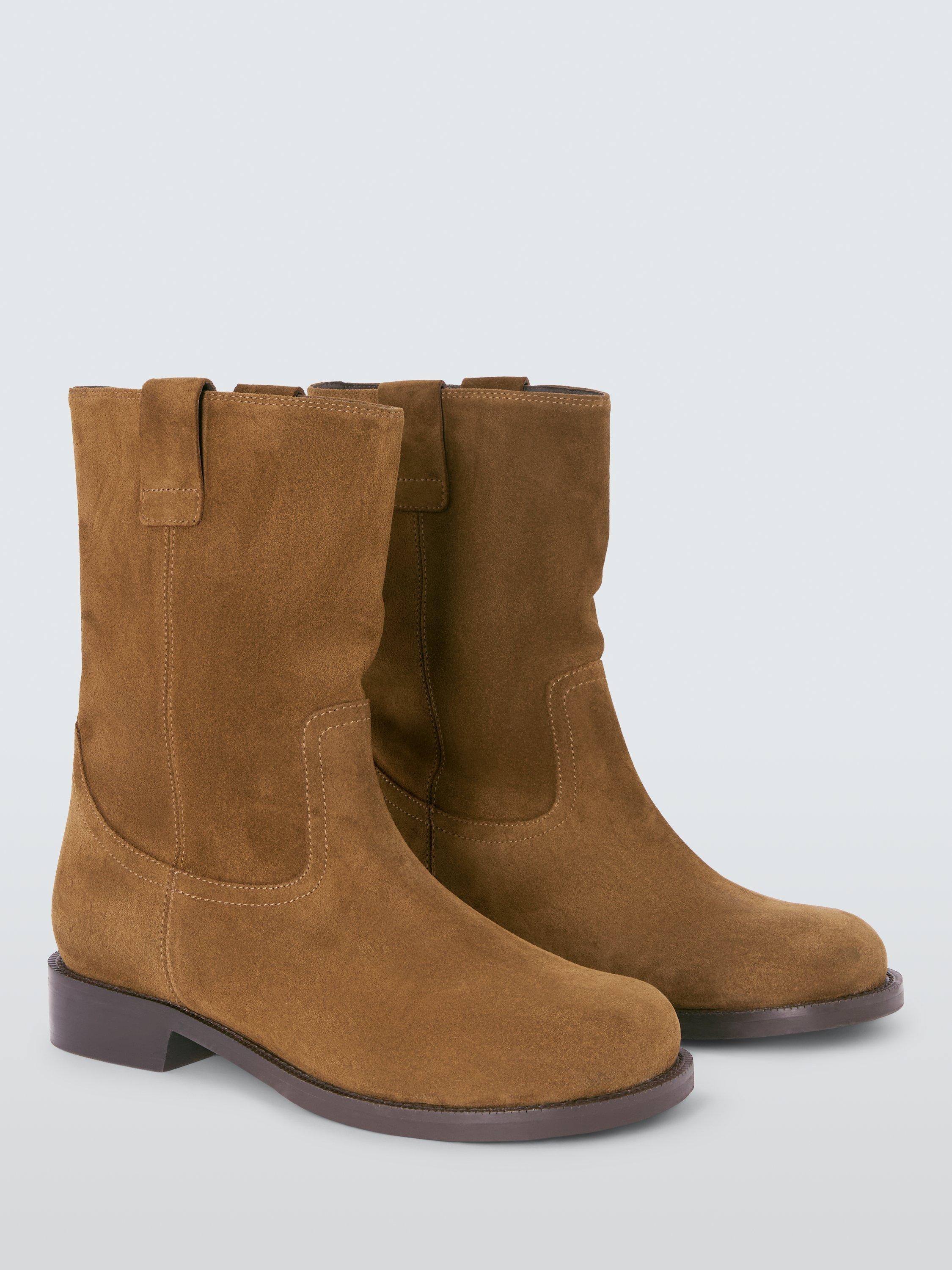 Product image 3 of 6, which shows John Lewis Polo Suede Round Toe Calf Boots, Tan, 3