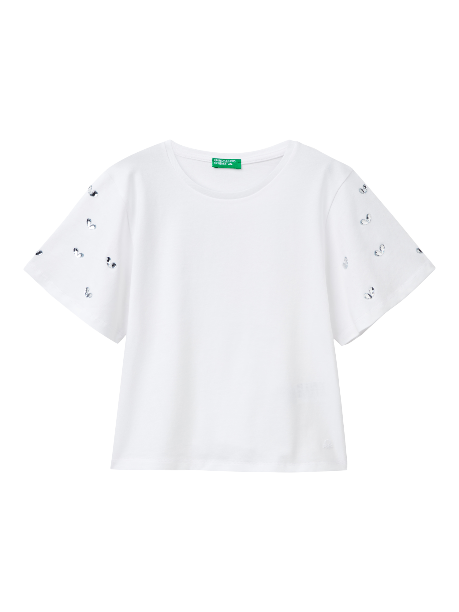 Benetton Kids' Heart Sleeve T-Shirt, Optical White