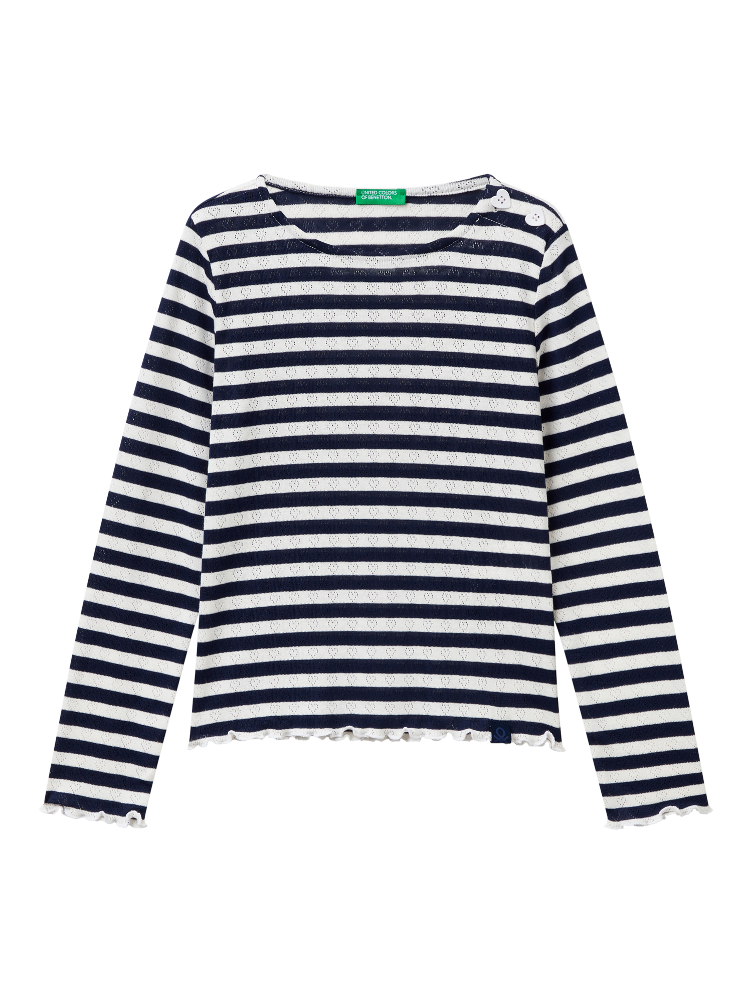 Product image 1 of 3, which shows Benetton Kids' Striped Long Sleeve T-Shirt, Blue, 6-7 years