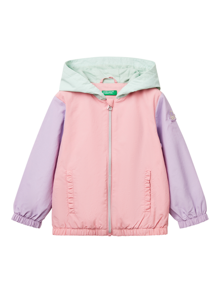 Benetton Kids' Colour Block Hooded Jacket, Multi, Multi