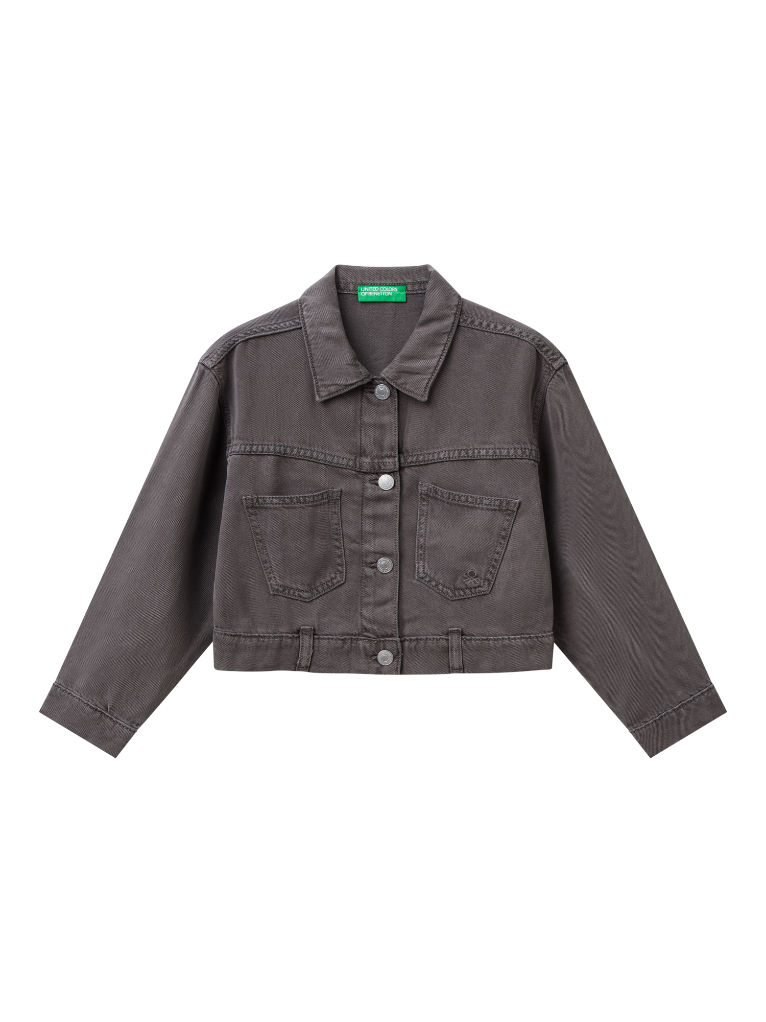 Product image 1 of 3, which shows Benetton Kids' Denim Jacket, Mat Grey, 6-7 years