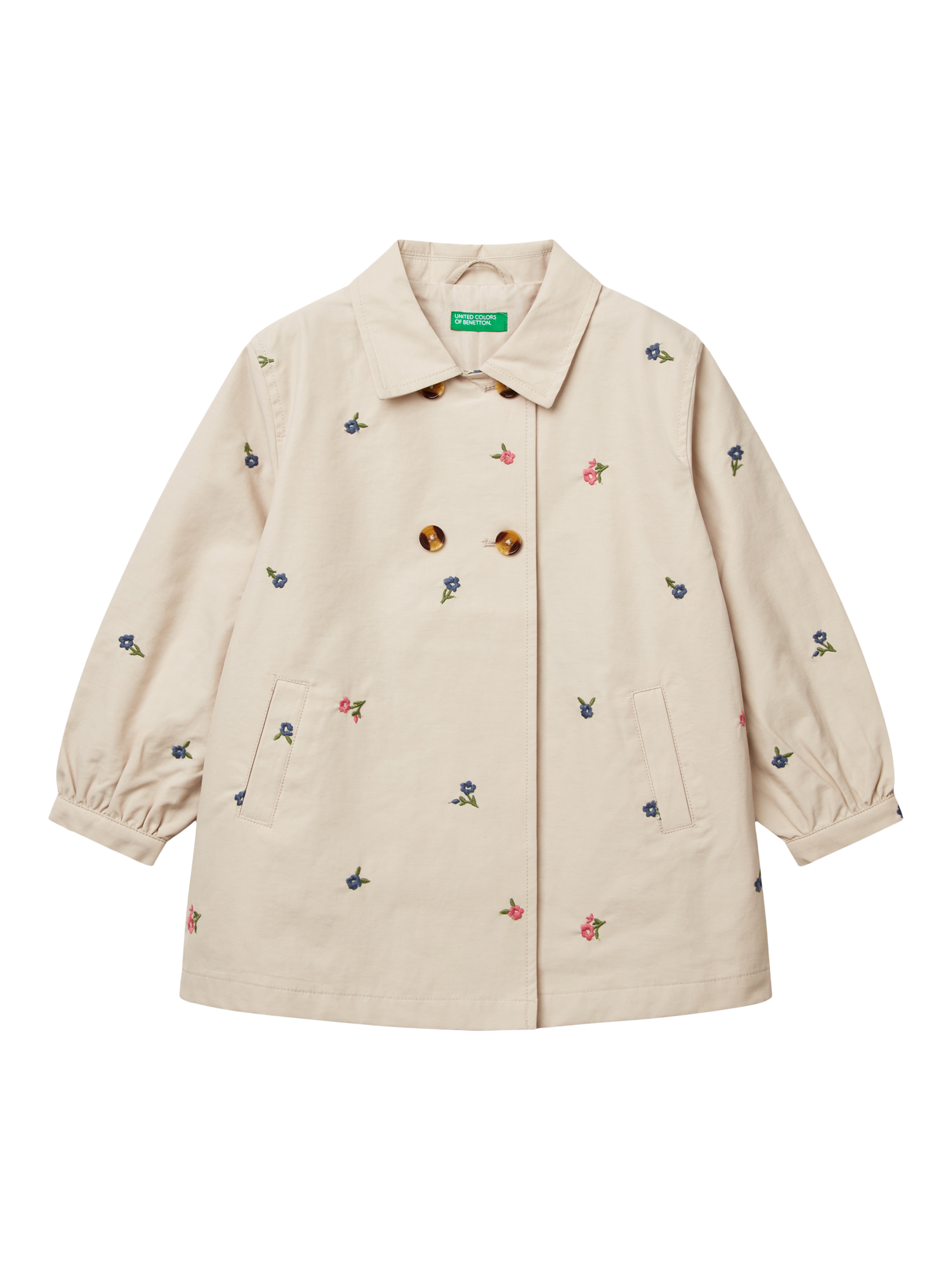 Product image 1 of 3, which shows Benetton Kids' Embroidered Jacket, Beige, 3-4 years