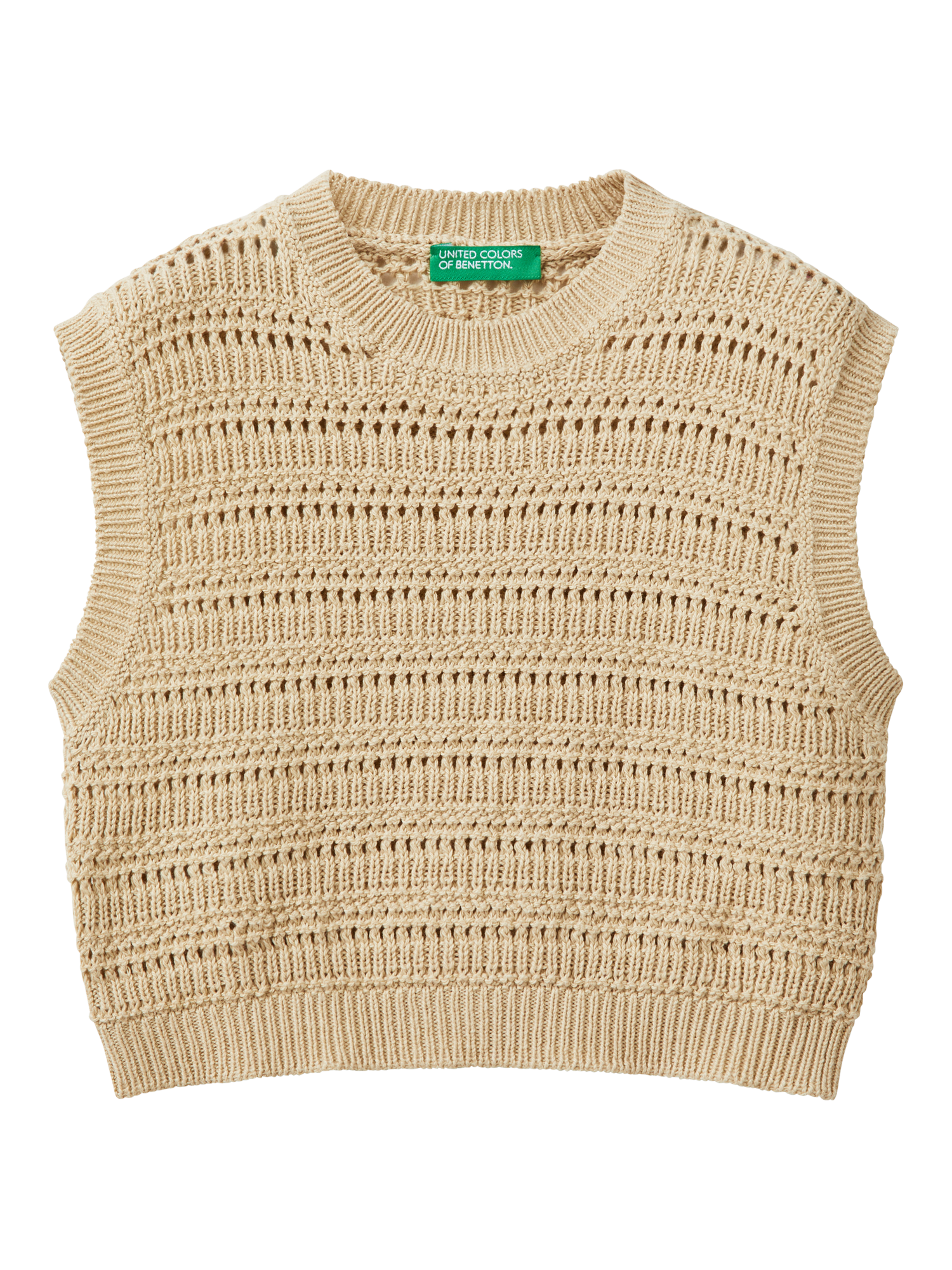 Product image 1 of 3, which shows Benetton Kids' Stitch Knit Vest, Ecru, 6-7 years