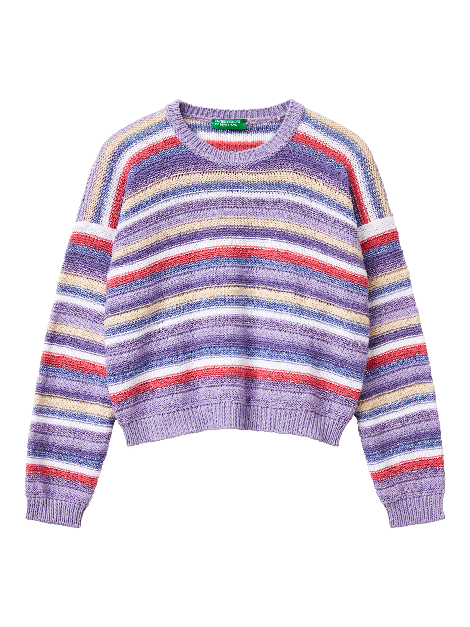 Product image 1 of 3, which shows Benetton Kids' Striped Crew Neck Sweater, Lavender, 8-9 years