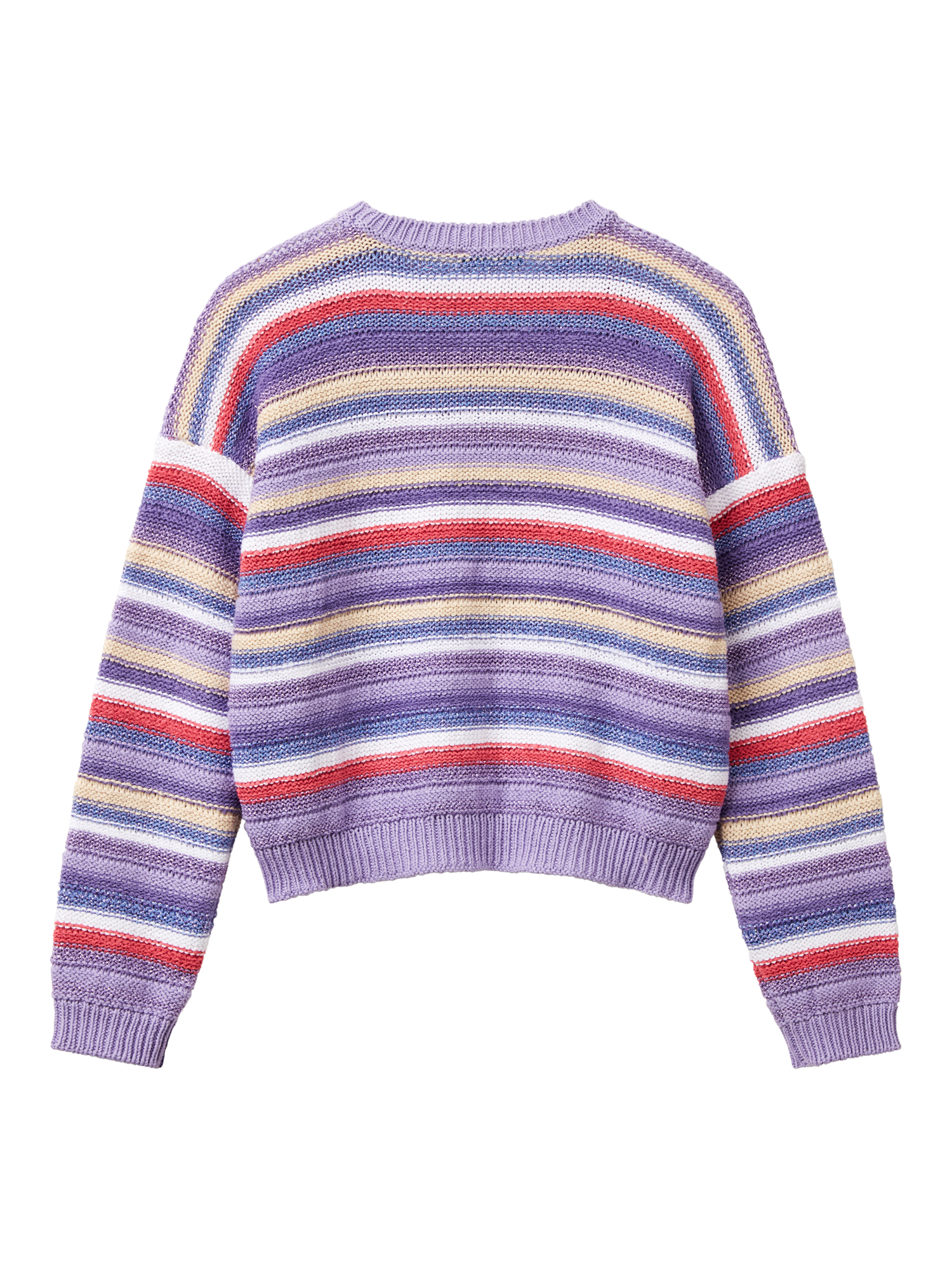 Product image 2 of 3, which shows Benetton Kids' Striped Crew Neck Sweater, Lavender, 8-9 years