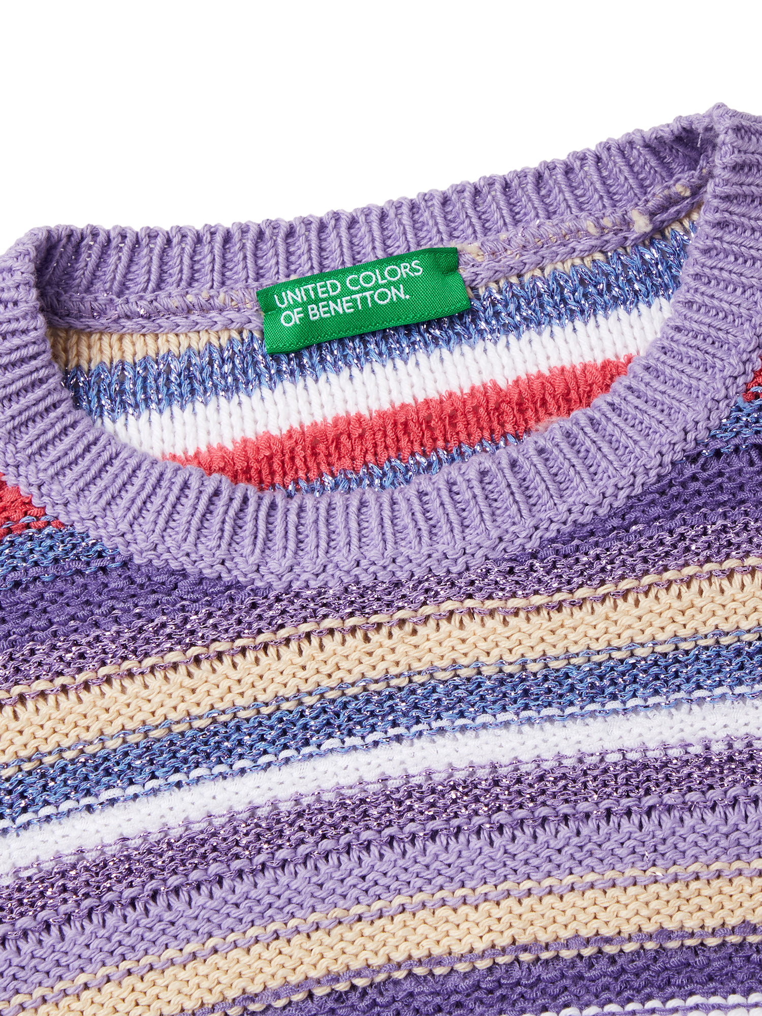 Product image 3 of 3, which shows Benetton Kids' Striped Crew Neck Sweater, Lavender, 8-9 years