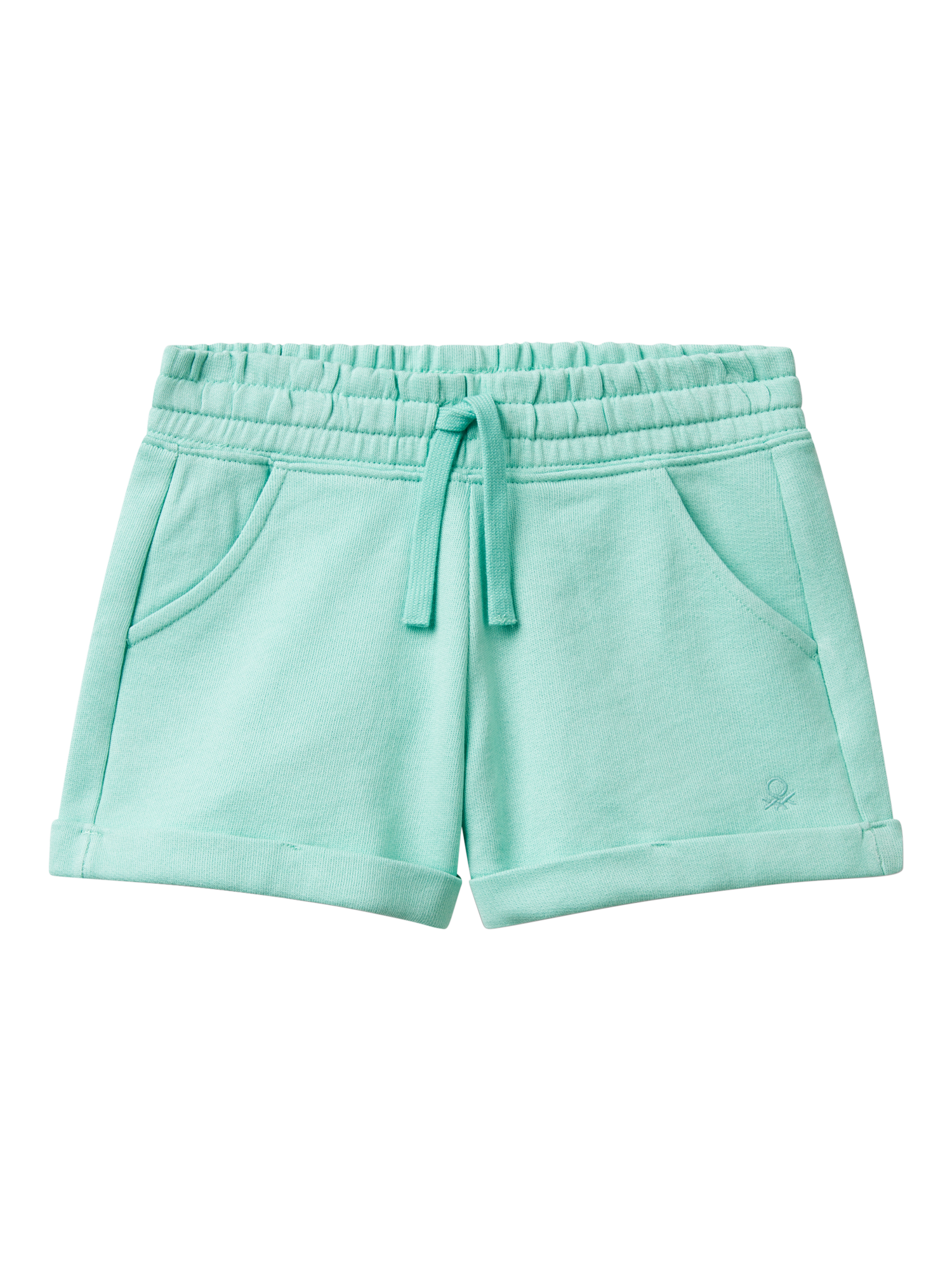 Product image 1 of 3, which shows Benetton Kids' Drawstring Fleece Shorts, Teal Green, 8-9 years
