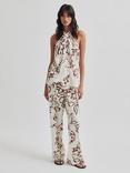 Second Female Blooming Floral Print Loose Fit Trousers, White/Brown