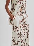Second Female Blooming Floral Print Loose Fit Trousers, White/Brown