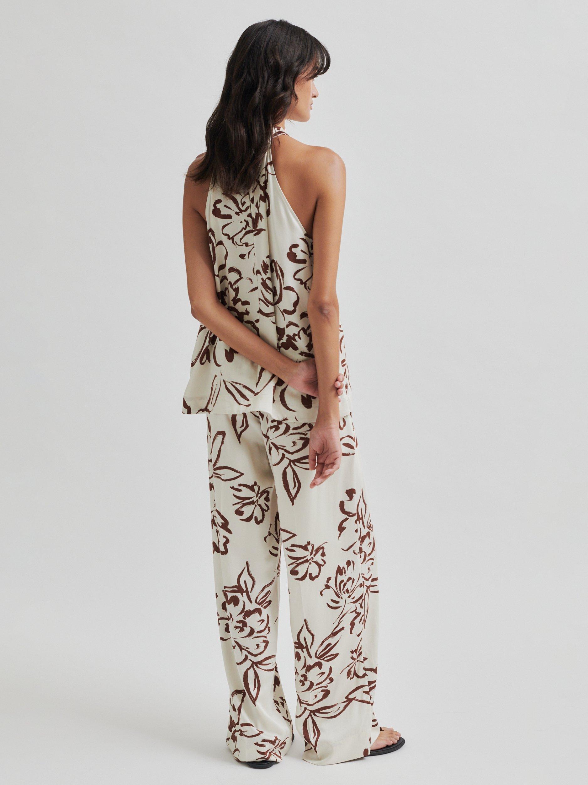 Product image 3 of 5, which shows Second Female Blooming Floral Print Loose Fit Trousers, White/Brown, XS